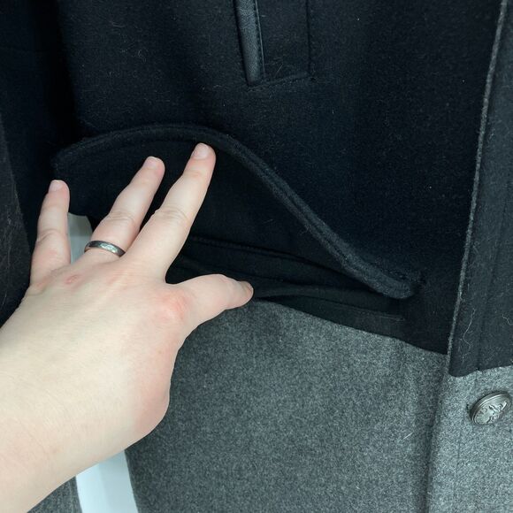 Calvin Klein Mens Colorblock Gray Black Wool Blend Double Breasted Peacoat XXL - Picture 10 of 12